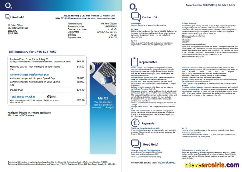 USA O2 utility bill, 2 pages, version 3